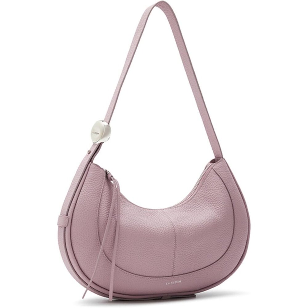LAFESTIN Women’s Leather Crescent Crossbody Bag Powder Pink Hobo Purse